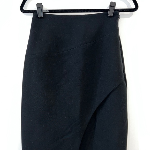 Black Halo Juma Black Asymmetrical Faux Wrap Pencil Tailored Skirt size 0 fits S - Picture 5 of 15
